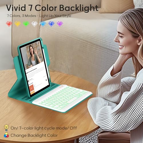 Image of iPad Pro 11 Keyboard Case 1st /2nd /3rd /4th,Air 5th 4th Generation 10.9 inch,360 Rotatable Magnetic Case with Pencil Holder Groove Design(2022 /2021 /2020 /2018),7 Color Backlit Wireless Keyboard (Teal)