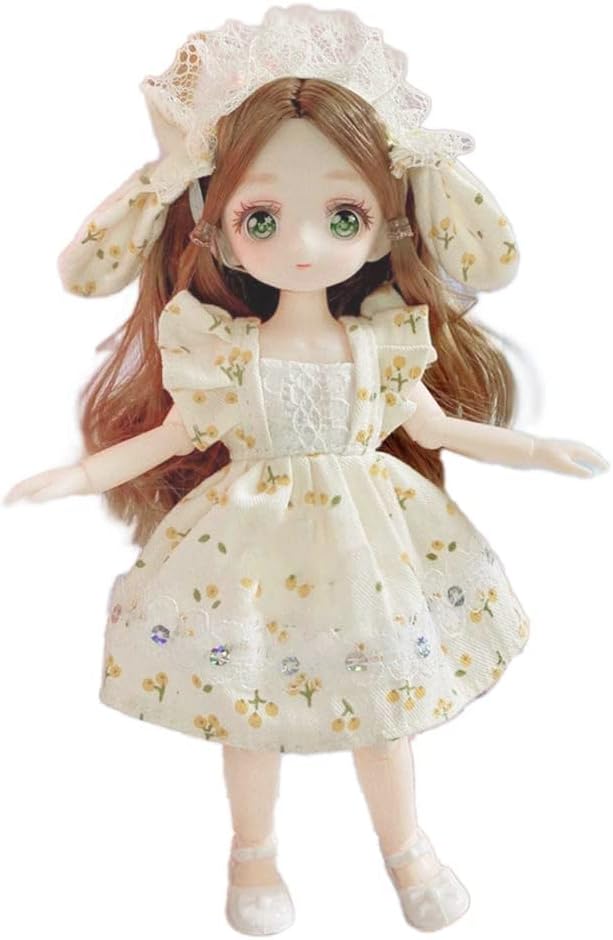 Anime BJD Doll 1/7 SD Dolls 9 Inch 18 Ball Jointed Doll DIY Toys with Clothes Outfit Shoes Non-Adjustable Hair Makeup,Best Gift for Girls Kids Children -Rita