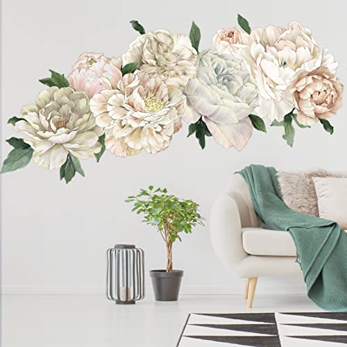 Peony Wall Decals For Nursery Wall Decor Soft White Flowers Wall Stickers Peel And Stick Kids Floral Decals For Girls Bedroom Living Room Nursery Wall Decor #TOP1
