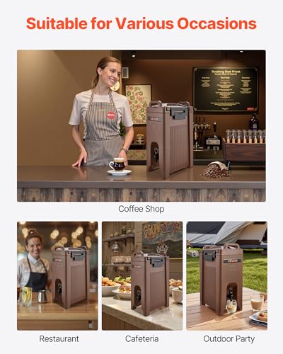 Image of VEVOR Insulated Beverage Dispenser, 5 Gal /19L Hot and Cold Beverage Server with Spigot & Handle, Food-Grade Thermal Drink Dispenser Cooler for Tea Coffee Water in Cafes & Restaurants, Brown