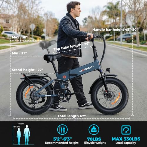 Image of Jasion X Hunter /PRO Electric Bike for Adults,1800W /1400W Peak 20''Fat Tire Foldable Ebike,Folding E Bike Up to 80 /70 Miles Range,720 /624WH Removable Battery,30 MPH E Bike,Certified by UL2849