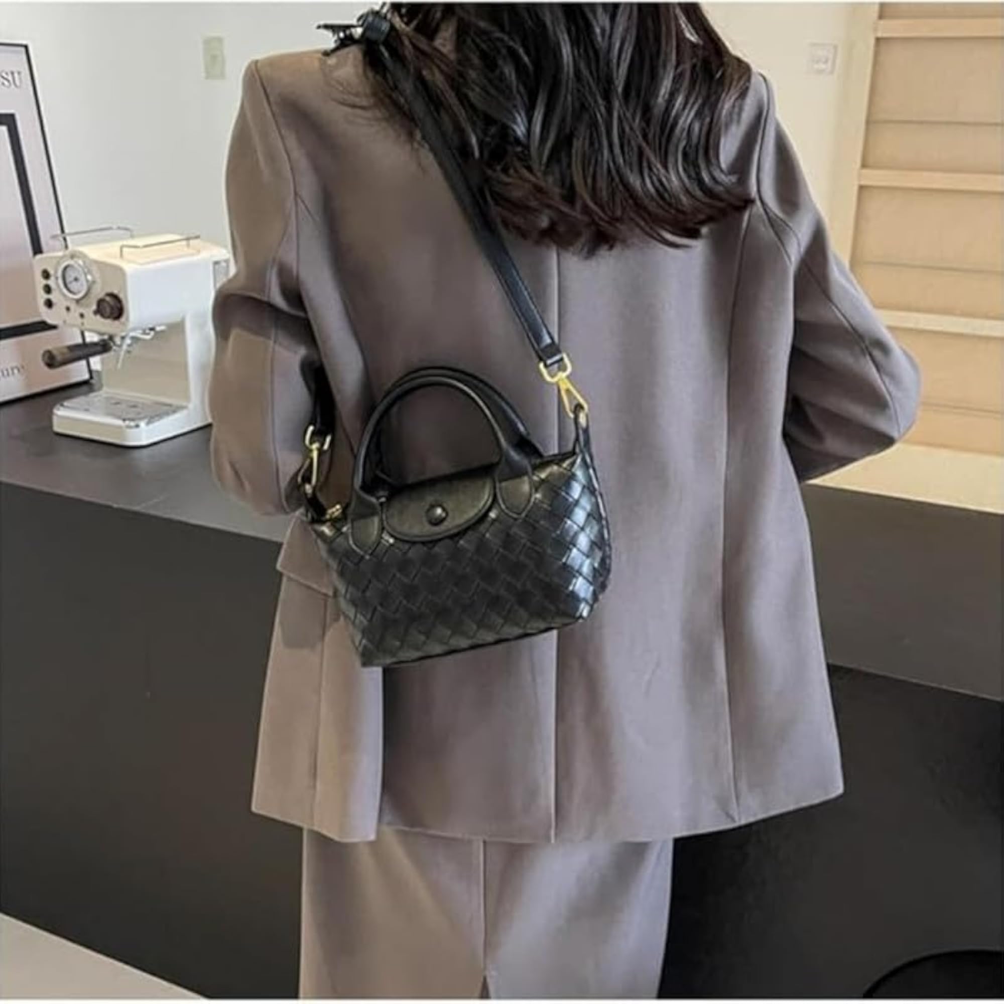 Small Woven Leather Handbag for Women, Lightweight Mini Design