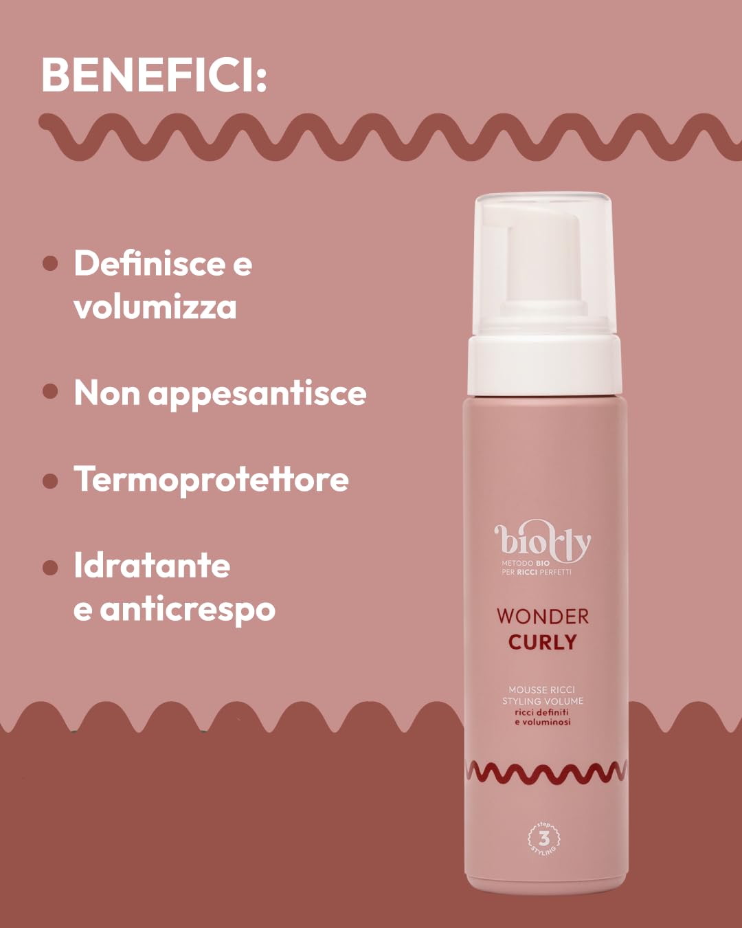 METODO CURLY BIO KIT VOLUME; per capelli ricci e mossi, include shampoo Best Curly, maschera Curly no limits, mousse Wonder curly, CERTICATA BIO - 250 ml