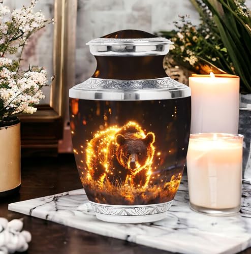 Image of Bear Urn - Adult Cremation Urn for Men & Women - 10 inch, Multicolor, Bear Meadow Pattern, Indoor Use, Large Size