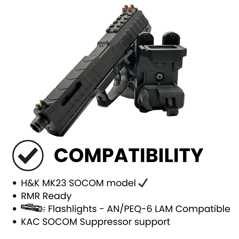 Viking Funda de Pistola MK23, Holster H&K MK23 SOCOM Airsoft, Compatible Tokyo Marui y Saigo Defense, para Diestros o Zurdos, para Sistema MOLLE, Chaleco o Cinturón, Airsoft