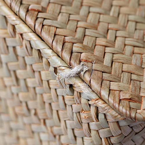 Cesta de vime retrô de erva marinha com tampa, acabamento rústico marrom natural, detalhes decorativ