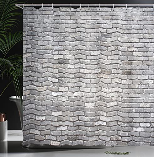 ABAKUHAUS Grey Shower Curtain, Image of an Aged Old and Rough Brick Wall Obsolete Concrete Structure with Ragged Surface - Image 3