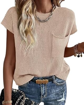 KIRUNDO Short Sleeve Sweater for Women – Summer Crochet Top in Beige, Size S