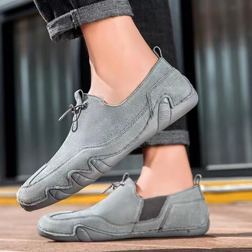 Mens Casual Leather Slip-On Loafers with Elastic Band Comfortable Lightweight Round Toe Non-Slip Walking Shoes for Work Office Dress Outdoor Hiking2