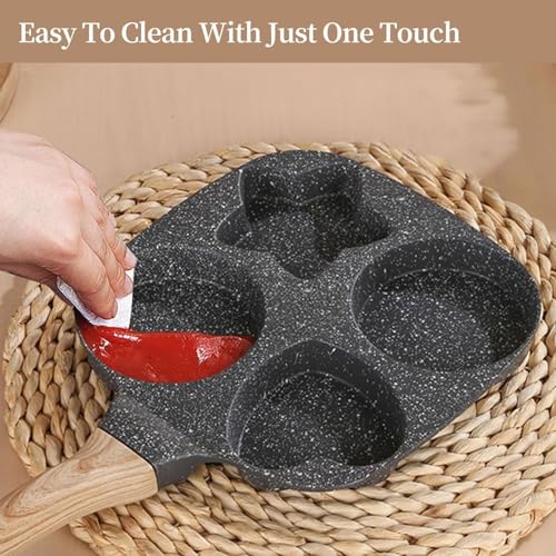 Image of Niyam 4 Cavity Egg Pan Non Stick, Pancake Maker, 4-Cup Nonstick Egg Frying Pan Granite Mini Egg Cooker Pannfor Breakfast, Small Egg Skillet Suitable for Gas Stove & Induction Top (Black 1, 19cm)