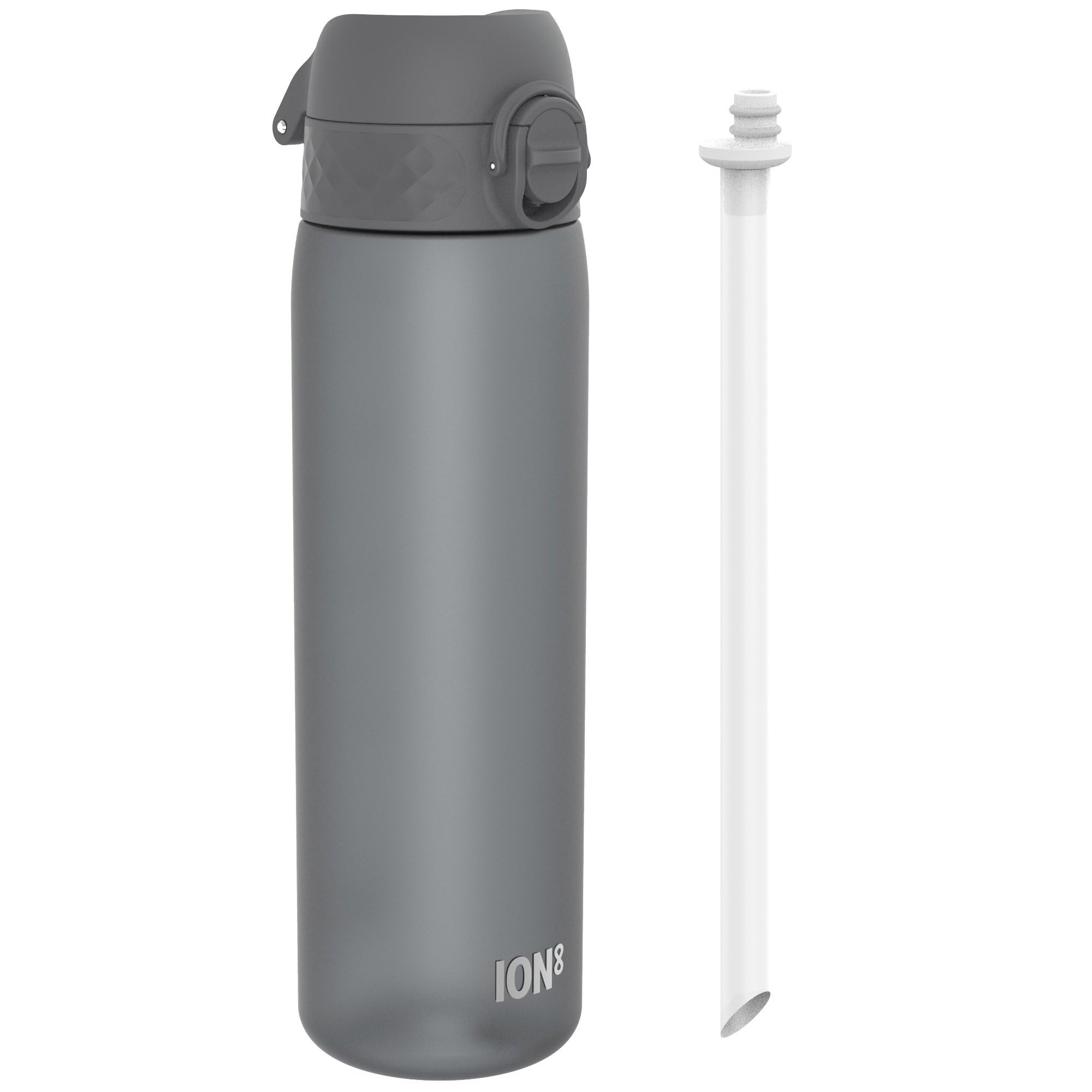 Ion8 Grey Leak Proof Medium Water Bottle With Straw, Recyclon, 500Ml (18Oz)