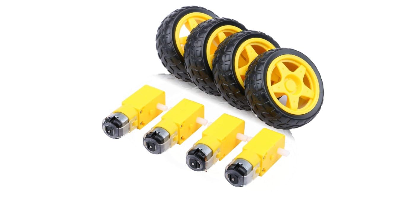Dual Shaft BO Motors with 65mm Robot Wheels Tyres Combo (Pack of 4) | 100 RPM Double Shaft DC Geared Motors 6-12V (Yellow) Reinforced Rubber Wheels Ideal for Smart RC Car 2WD 4WD Chassis Kit-image-44