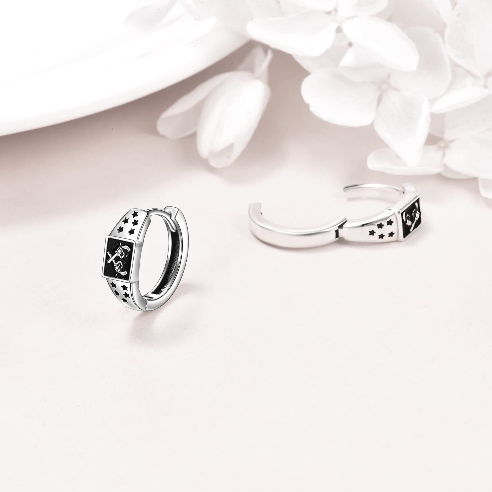 POPLYKE Orecchini a cerchio con nodo celtico nero, in argento Sterling 925, stile vintage, gotico, punk, rock, da uomo