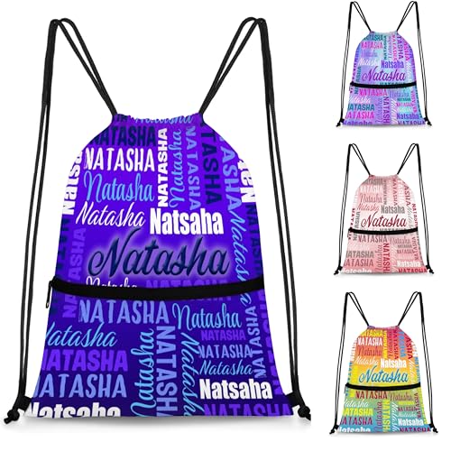 Personalized Drawstring Backpack Dance Bag Gymnastics Bag for Girl, Custom Sport Sackpack String Gym Bag Weekender Bags for Boy Dark Blue Text