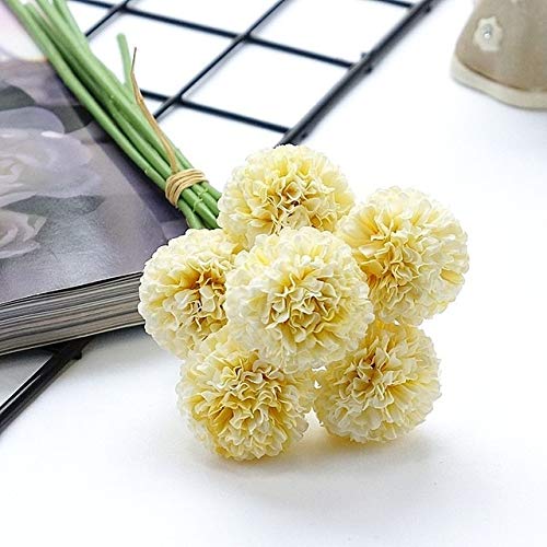 Yqs Artificial Flowers 6Pcs/Bundle Mini Chrysanthemum Flower Ball Silk Artificial Flowers for Wedding Decoration Bridal Flores (Color : White)