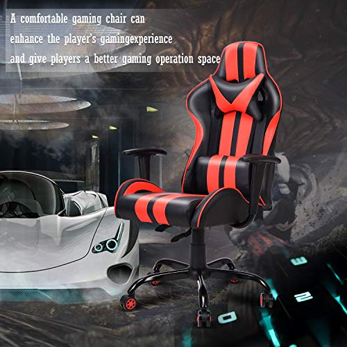 FERGHANA Ergonomic Racing Style PC Game Computer Chair,Video Gaming Chair with Massage Lumbar Pillow,Seat Height Adjustable,160°Recliner,Headrest for Teens Adults(Tango Red)