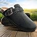 KEMISANT Men Clogs-Comfortable Suede Mules Slippers Sandals Nurse Potato Shoes Unisex-Cushioned Cork-Footbed(Black-13 Women/11 Men)