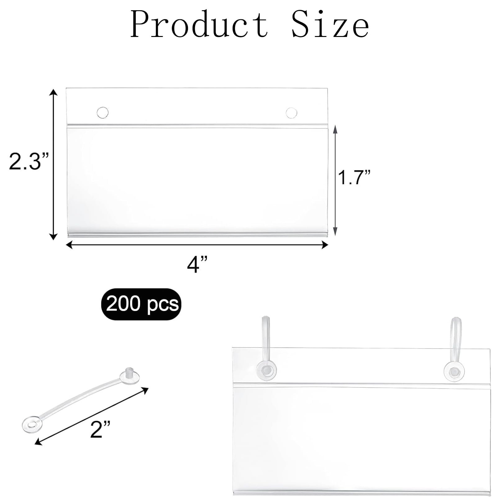 Etikettenhalter für Drahtregale, 10,2 x 5,8 cm, transparenter Preisschild-Halter für Draht-Kunststoffregale mit doppeltem Schnappverschluss, wiederverwendbare Korb-Etikettenhalter für Einzelhandel und