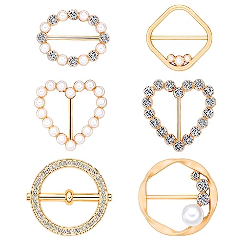 Plikin 6PCS Pearl Butterfly Camellia Scarf Ring Buckles for Women Camellia Scarf Buckles