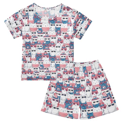 ALAZA Cool Cats Pajama Set Short Sleeve Sleepwear Soft Lounge Nightwear