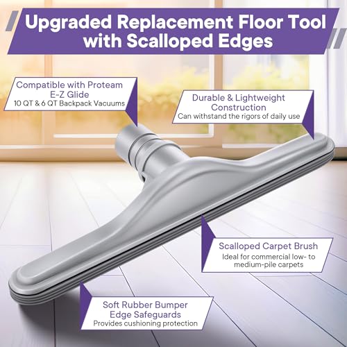 Image of Upgraded 14-inch Carpet Floor Tool with Scalloped Edges,Compatible with ProTeam Backpack Vacuum,Compatible with Hoover C2401, Vacuum Floor Brush for Use on Low- to Medium-Pile Carpets