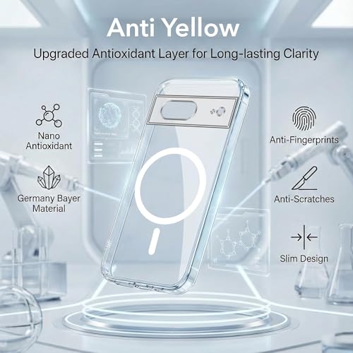 Image of Jkobi Lifetime Anti-Yellow MagSafe Compatible Clear Back Cover Case for Google Pixel 7 (Sleek Hard Crystal | Shockproof and Camera Protection)