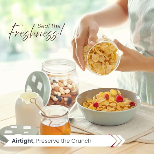 Image of FLAIR Cubics Airtight Food Storage Containers Set of 2 (1000ml each) with Spoon - Green, BPA-Free, PET Plastic Jars, Space-Saving for Pantry, Snacks