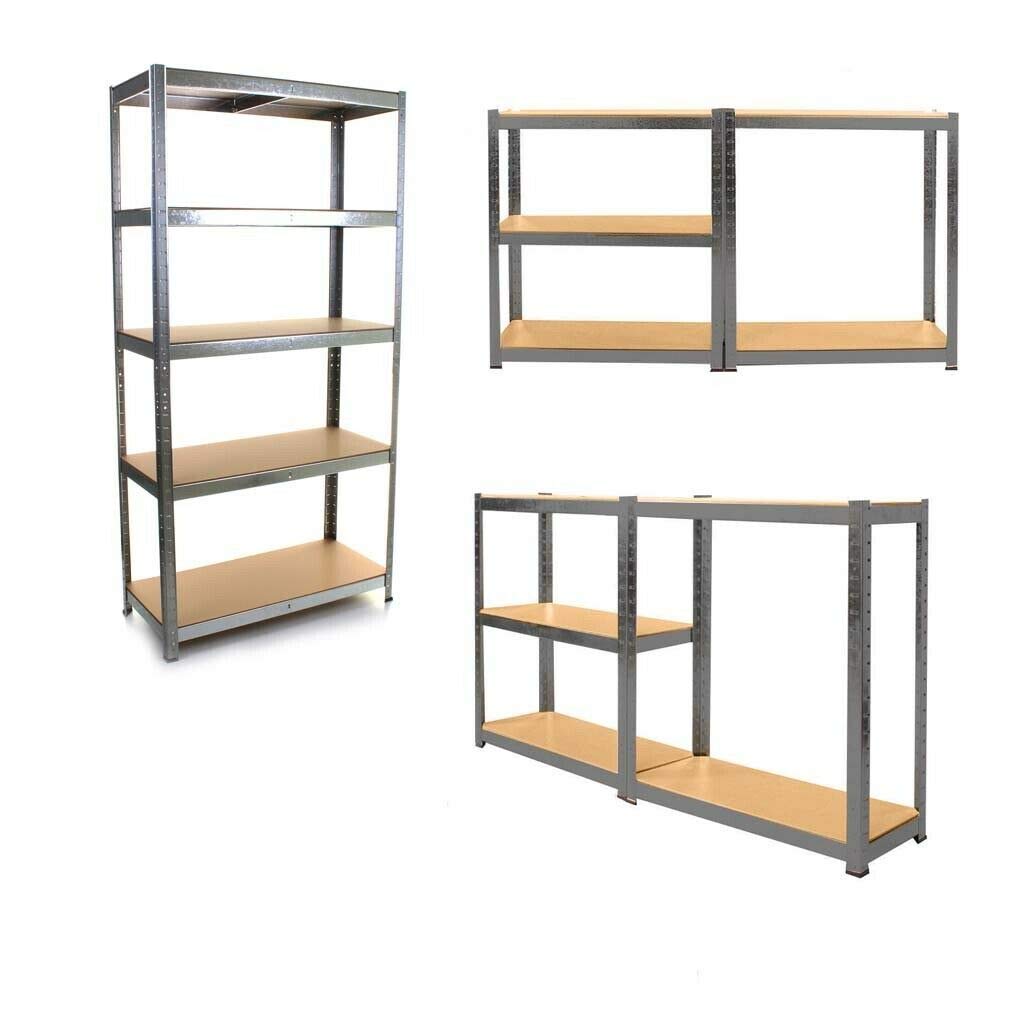 Scaffalatura per garage in metallo resistente, 5 ripiani, in acciaio, capacità 175 kg per ripiano, carico totale 875 kg, soluzione di stoccaggio zincata per garage