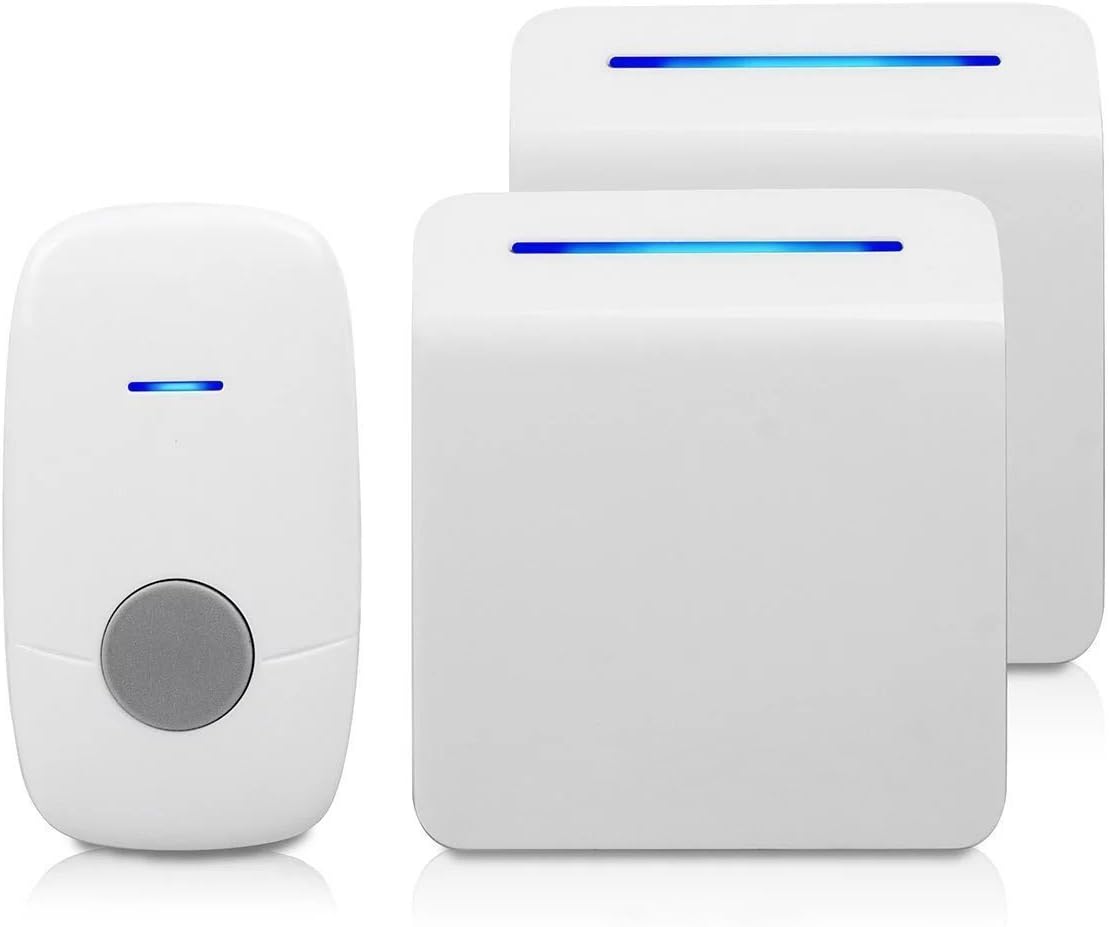 YIROKA Digital Wireless Doorbell (Encrypted Radio Signals System, 2 Door Chimes - 1 Waterproof Remote Control) with 48 Chime Tones & LED Flashing Indicator