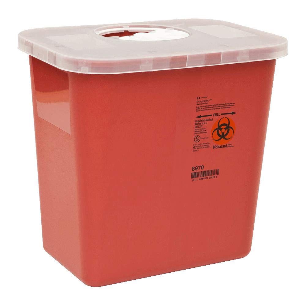 KendallMulti-purpose Sharps Containers 2 Gallon 10"h X 7.25"d X 10.5"w Red Container W/ Rotor Lid - Model 8970 - Each