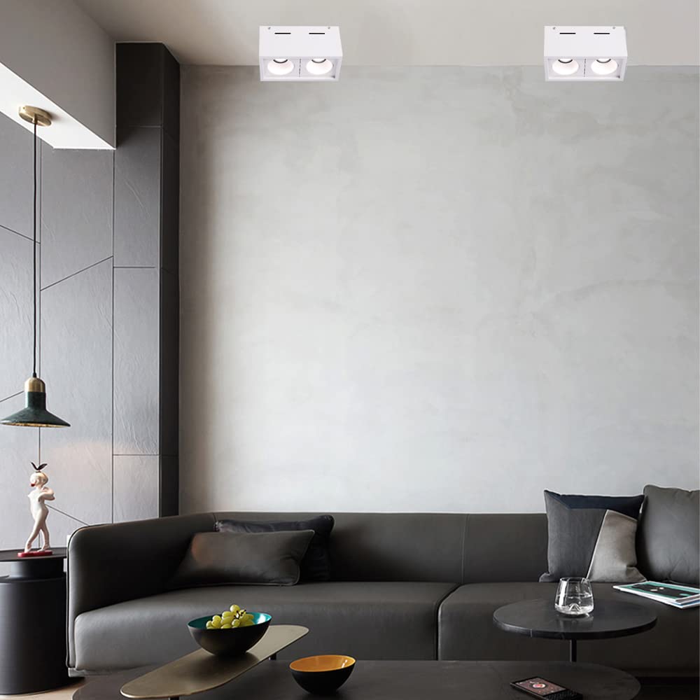SKYGOO Projecteur en aluminium anti-éblouissant carré nordique à double tête, projecteur de plafond de salle à manger et de cuisine, lumière de salle de bain de vestiaire, projecteur d'étude de chambr
