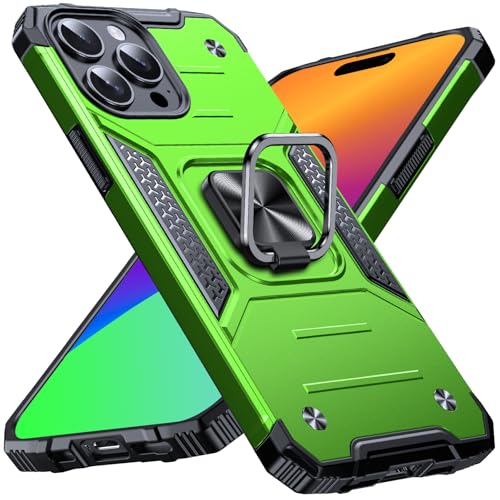 Image of Anqrp Heavy Duty Case for iPhone 15 Pro Case with Enhanced Ring Holder Grip Stand, Military Grade Shockproof Rugged Drop Protective Silicone Hard Slim iPhone 15 Pro Phone Case Cover,Spring Grass