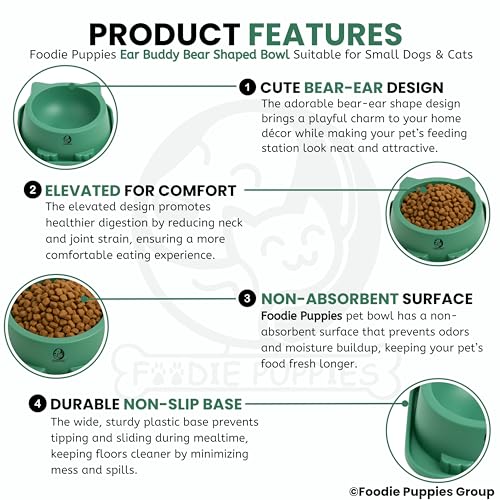 Image of Foodie Puppies Pet Feeding Tilted Cat Bowl - (Ear Buddy Bear Shape) | Durable, Anti Vomiting, Healthy Cat Feeder for Persian Cat Prevent Tipping Over | Bowl for Cats, Kittens & Puppies
