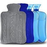 Botellas de Agua Caliente con Fundas Tejidas, Premium Rubber para calambres y alivio del dolor con 2 cubiertas de punto...