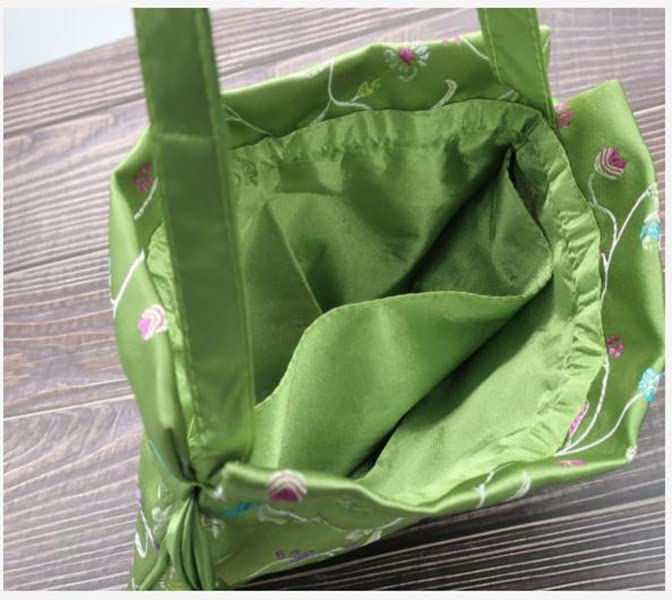 Sacs à bijoux en brocart de soie, Sac en brocart de soie chinoise for femmes, sac rangement cosmétiques à cordon, pochette maquillage, d'emballage Satin Floral d'épices lavande(Silver Gray)