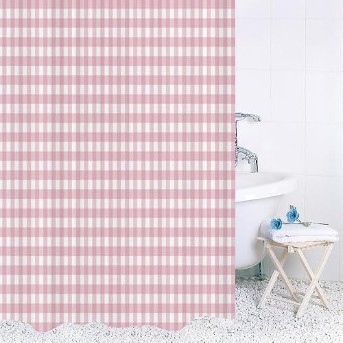 GardEssere Rideau de bain abstrait rose vichy pour salle de bain à carreaux colorés à carreaux avec 12 crochets rideaux en polyester imperméable cadeau festival 183 x 183 cm – vue 4