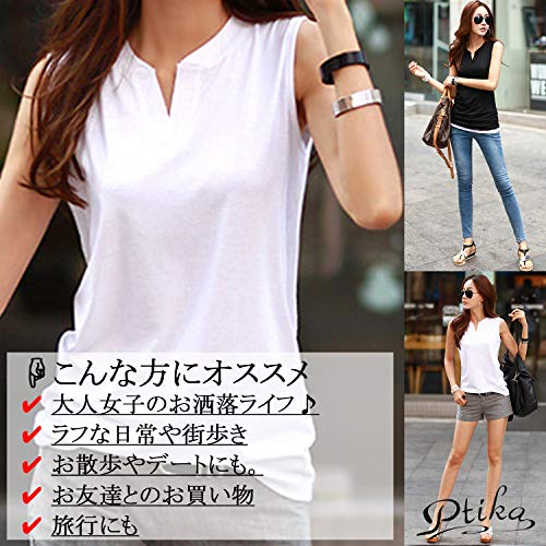 Ptika ノースリーブ Vネック レディース トップス Tシャツ 洗濯ネット付き