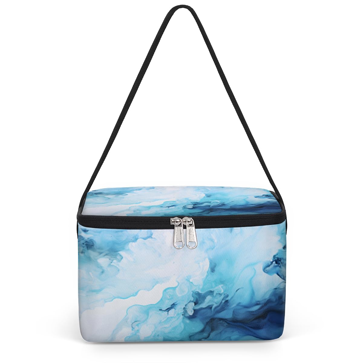 GzLeyigou Abstract Blurred Blue Lunch Bags for Women Men 9 Cans, Hot & Cold Food Delivery Bag Insulated Grocery Bag Insulated Lunch Box Texture Cooler Bag for Office Work Picnic Beach