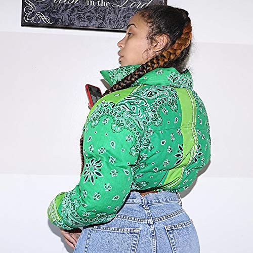iXubem Women's Cropped Puffer Jackets Full Zip Lightweight Vintage Bandana Shiny Short Winter Bubble Coat Jacket3
