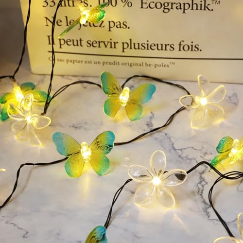 Cherry Blossom Flower String Lights Butterfly Fairy Lights for Bedroom,