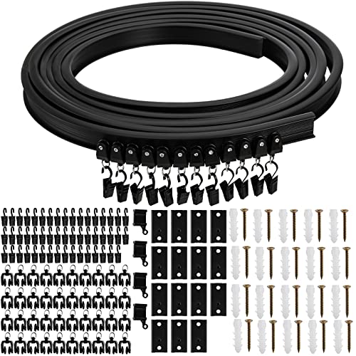 Lawei 5M/16.4FT Flexible Ceiling Curtain Track, Black ABS Metal, Curtain Rod with Mute Rollers, Room Divider