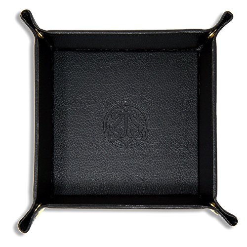 SIVEL + SHARP Vegan Leather Valet Tray - Embossed Catchall Tray with Brass Snaps (Black)