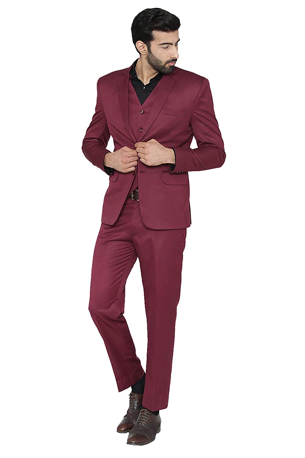 VYOM Enterprise Men Slim Fit Three Piece Suit Wine Size 38-picture-14