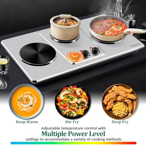 Cusimax Hot Plate,Countertop Triple Burner with 7″Cast Iron Cooktop,Electric Hot Plate for Cooking,11 Level Temperature Setting
