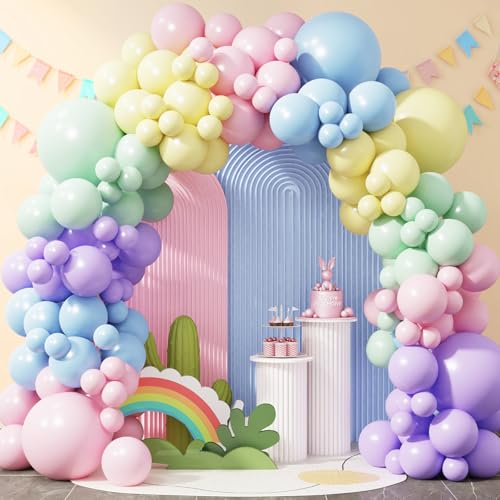 Image of RUBFAC 129pcs Pastel Balloons Different Sizes 18 12 10 5 Inch, Macaron Rainbow Easter Balloon Arch Kit for Baby Shower Birthday Party Gender Reveal Garland Decoration