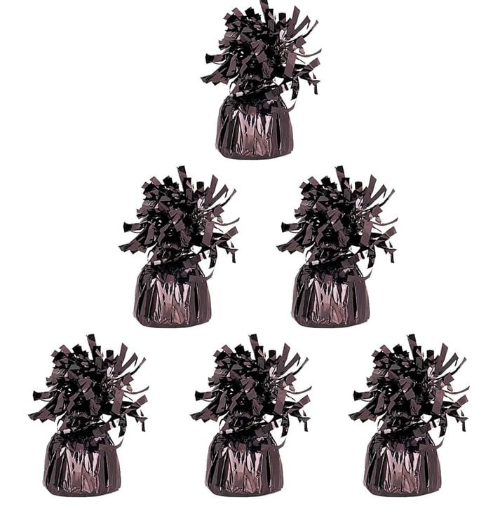 Pack of 6, 12 & 24 Heavy Balloon Weights (5cm x 13cm / Helium Latex Balloon Weight Fountain Table Floor Tassle Cone Birthday Party Accessory with Ribbon Roll (Black, 6 qty) โ image 1