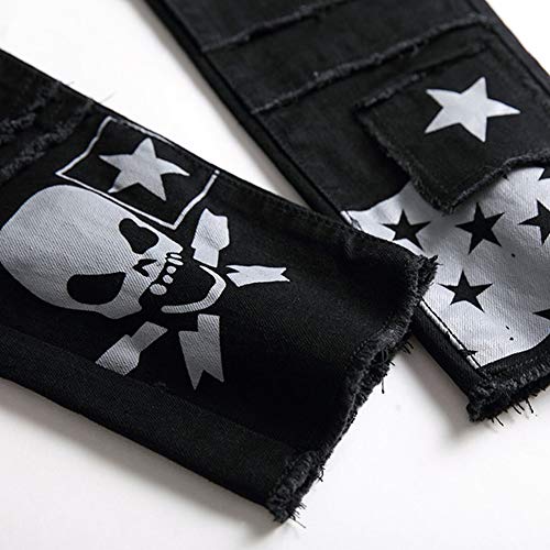 Qingtianzhuxinxikejiyouxiangongsi Men's Jeans Ripped Slim-Fit Black Skinny Fashion Denim Jean Pants Zipper Biker (Black, 40 X 32) #TOP6