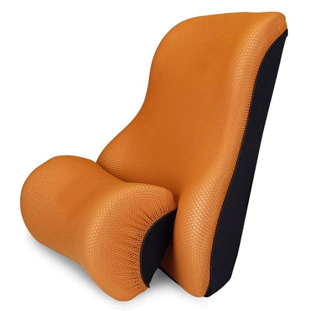 Oreiller Lombaire et Coussin de Cou pour Voiture, Set Ergonomique Respirant Orange