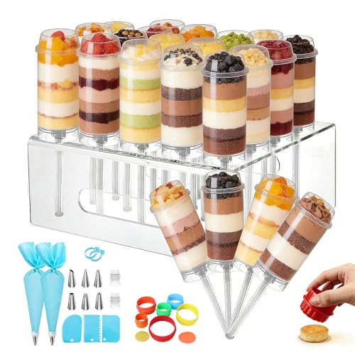 AZYM Cake Pop Stand Clear Reusable Food-Grade Plastic Dessert Cups with Lids Cake Pop Holder with Cutter Tool for Parties Weddings Birthdays DIY Baking Supplies