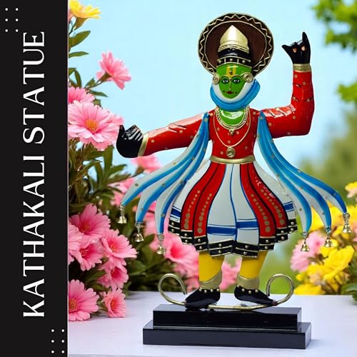Image of KRAFTSKALA Kathakali Dancer Metal Showpiece - Traditional Kerala Folk Art Classical Dance Figurine - Home Decor Statue for Living Room, Gifting (12x18 inch)